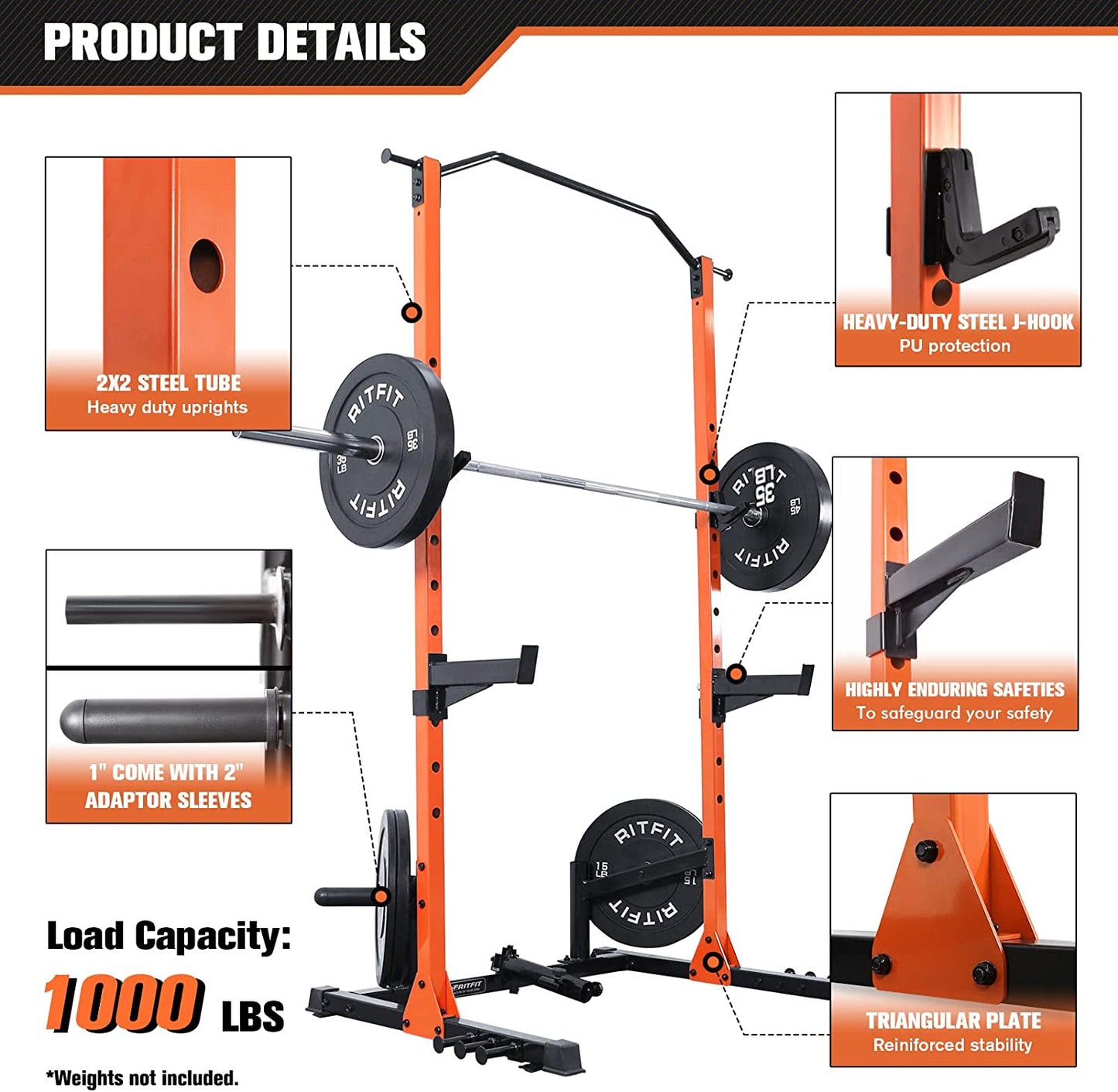 U-210 Squat Rack Stands with Pull up Bar, 1000LBS Capacity Multi-Function Power Rack with Spotter Arms and Landmine for Home Workout (Basic)