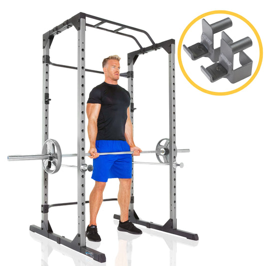 Squat Rack Power Cage with J-Hooks, Ultra Strength 800Lb Weight Capacity, Optional Lat Pulldown Attachment