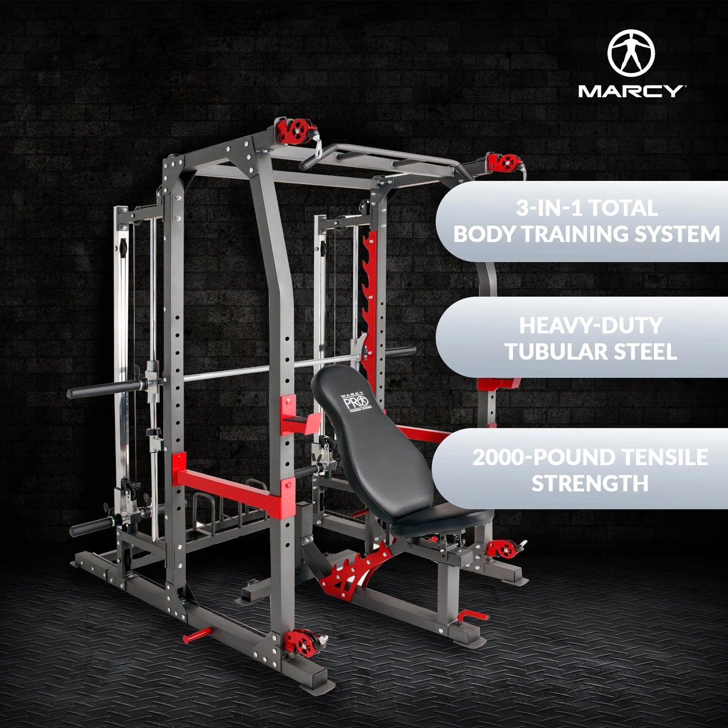 Pro Smith Machine Weight Bench Home Gym Total Body Workout Training System