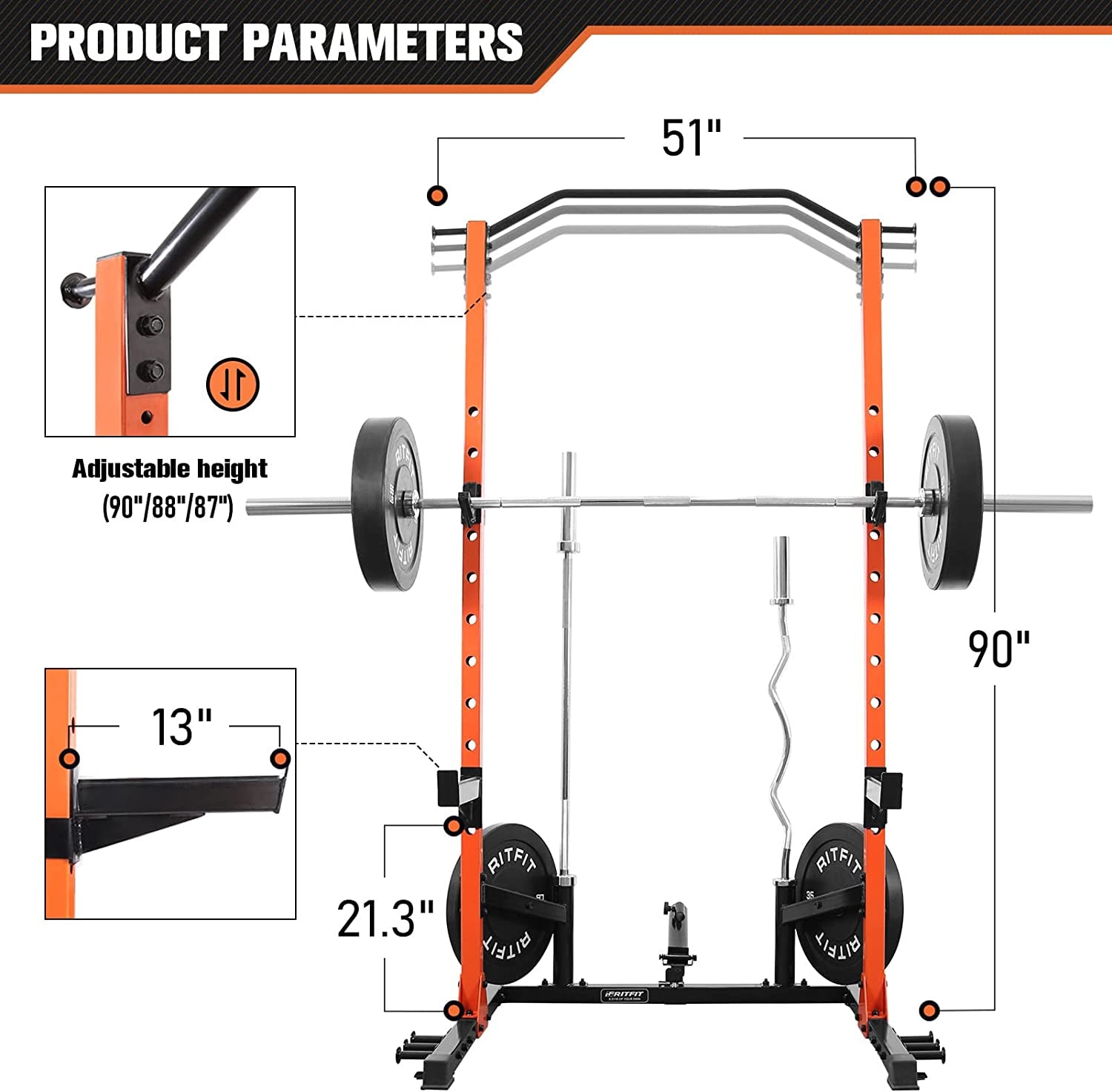 U-210 Squat Rack Stands with Pull up Bar, 1000LBS Capacity Multi-Function Power Rack with Spotter Arms and Landmine for Home Workout (Basic)