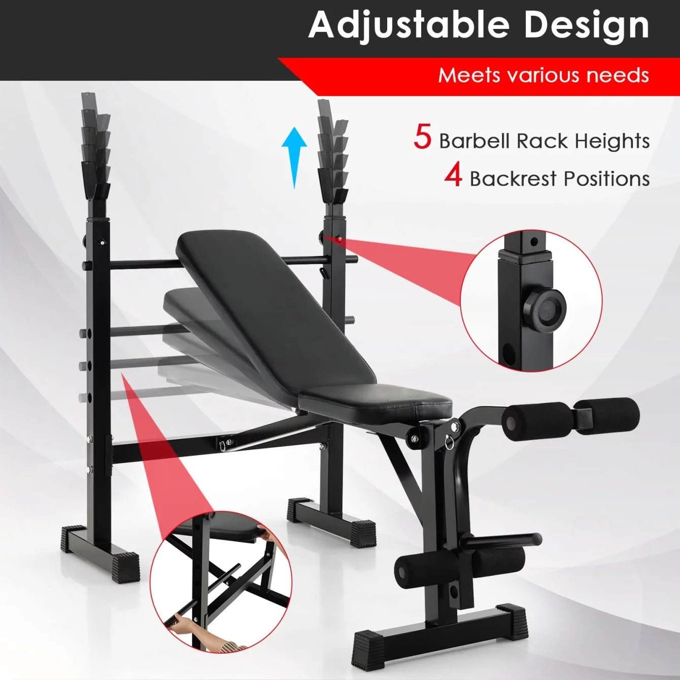 Adjustable Weight Bench Set with Squat Steel Rack, Black, 42.55 Lb