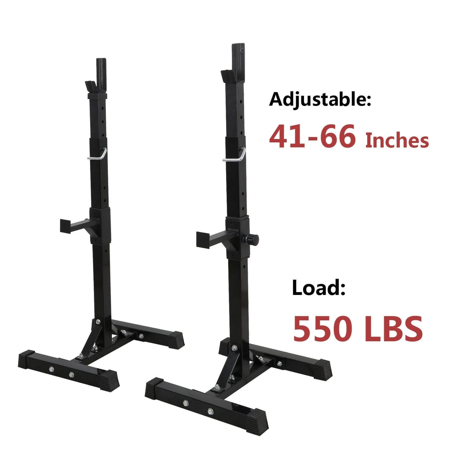 550 Lbs. Pair of Adjustable 40 In. - 66 In. Rack Sturdy Steel Squat Barbell Free Bench Press Stands Gym/Home