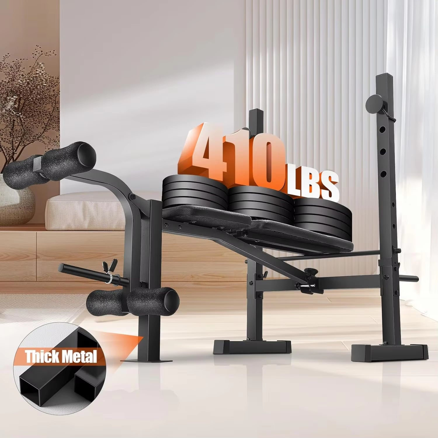 Weight Bench Set, Adjustable Bench Press Set with Squat Rack & Leg Extension, Folding Workout Bench Set for Full Body