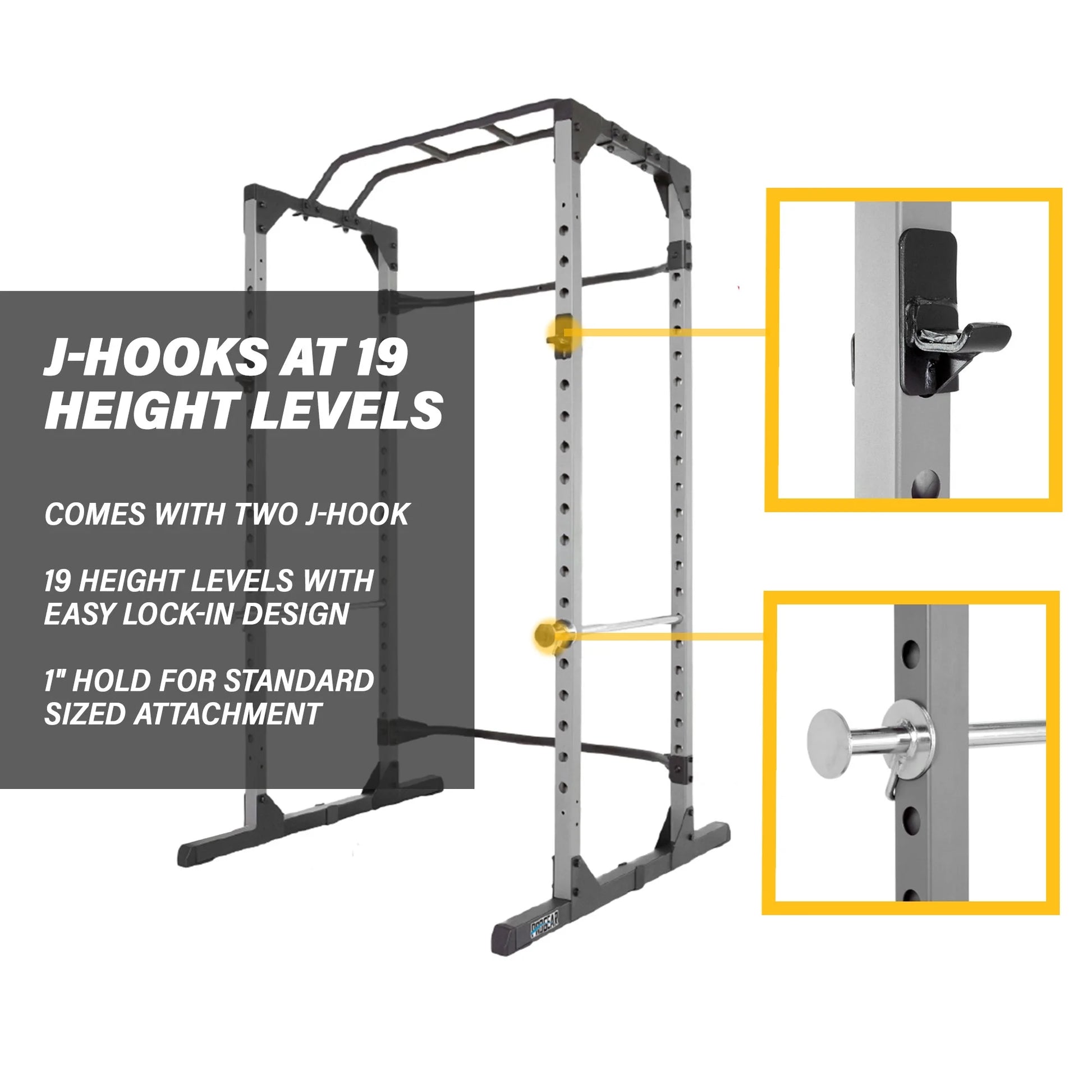 Squat Rack Power Cage with J-Hooks, Ultra Strength 800Lb Weight Capacity, Optional Lat Pulldown Attachment