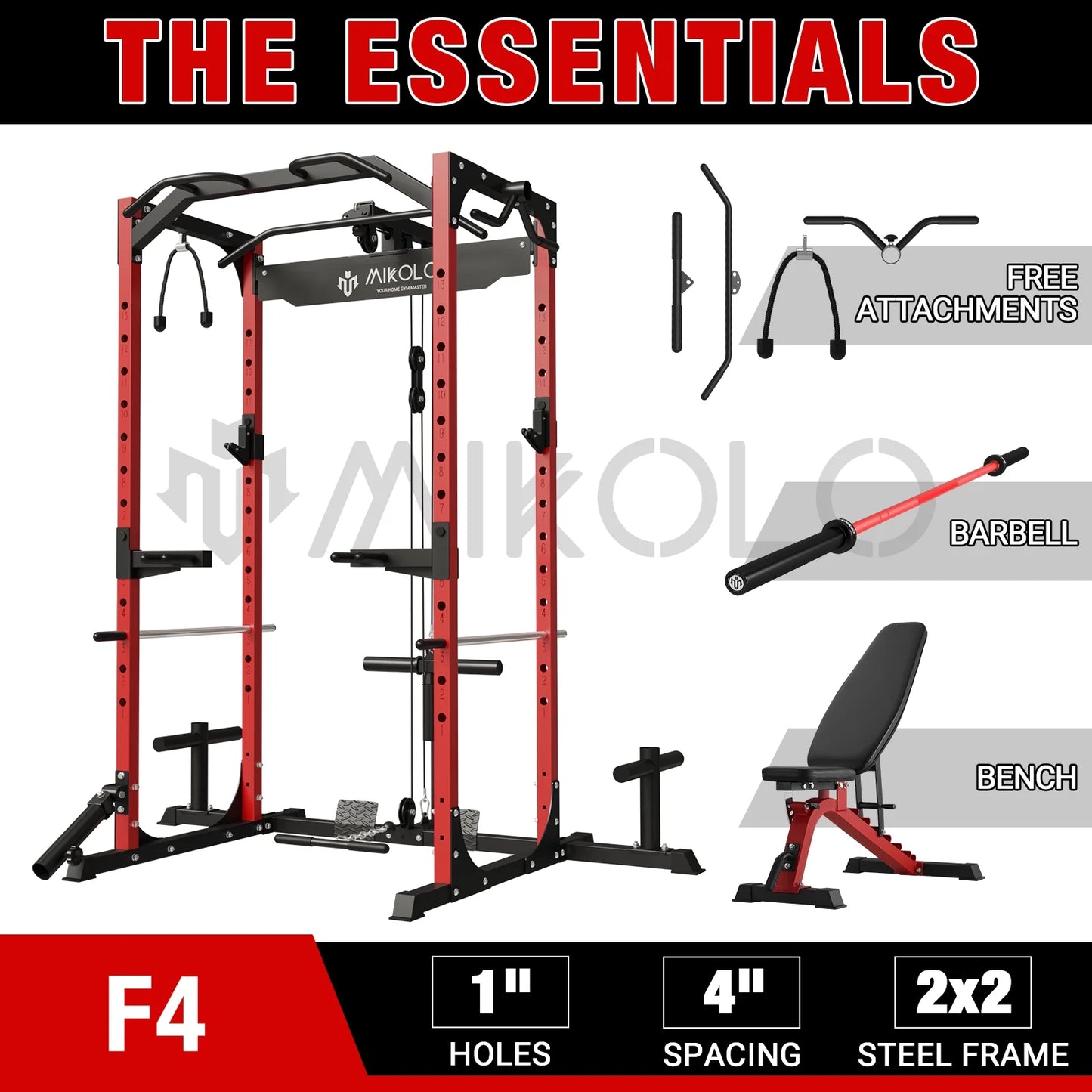 Power Rack Cage with LAT Pulldown System,1200 Lbs Capacity Power Rack with 800 Lbs Capacity Weight Bench and 1500 Lbs Capacity Barbell Combo (Upgraded)