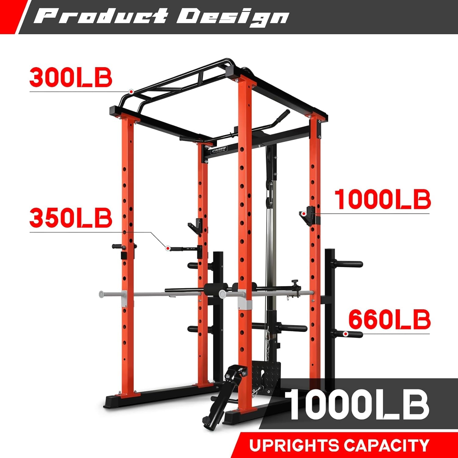 Power Cage with Optional LAT Pulldown/Cable Crossover/Smith Machine System, 1000LB Squat Rack for Home & Garage Gym, with Weight Storage Rack and More Training Attachments, Astm-Certified