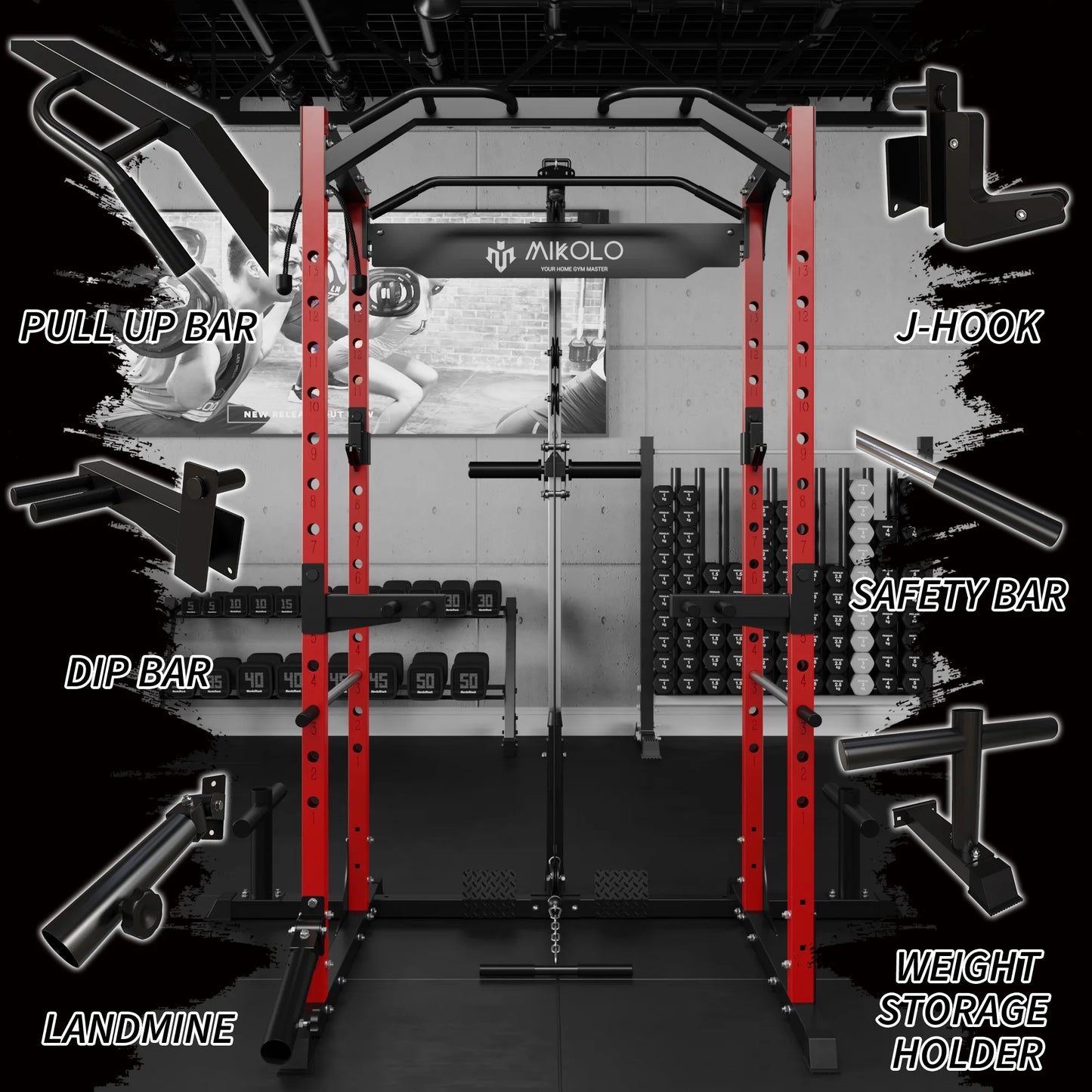 Power Rack Cage with LAT Pulldown System,1200 Lbs Capacity Power Rack with 800 Lbs Capacity Weight Bench and 1500 Lbs Capacity Barbell Combo (Upgraded)