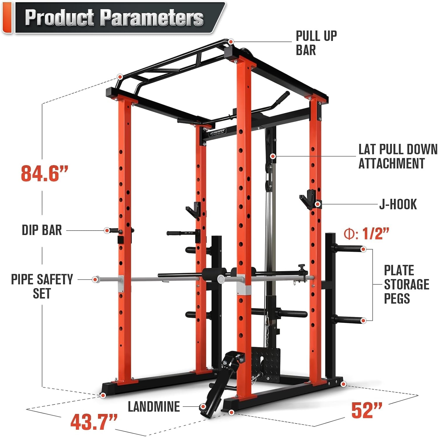 Power Cage with Optional LAT Pulldown/Cable Crossover/Smith Machine System, 1000LB Squat Rack for Home & Garage Gym, with Weight Storage Rack and More Training Attachments, Astm-Certified