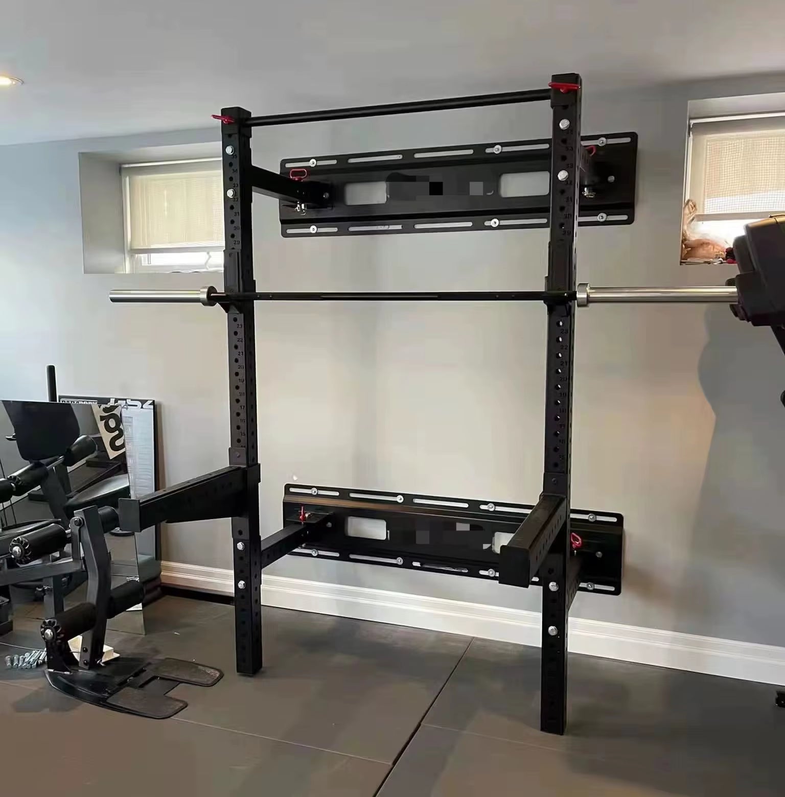 Power Exercise Multi Gym Equipment Fold Back Wall Mount Rack Gym Equipment Bench Press and Squat Rack