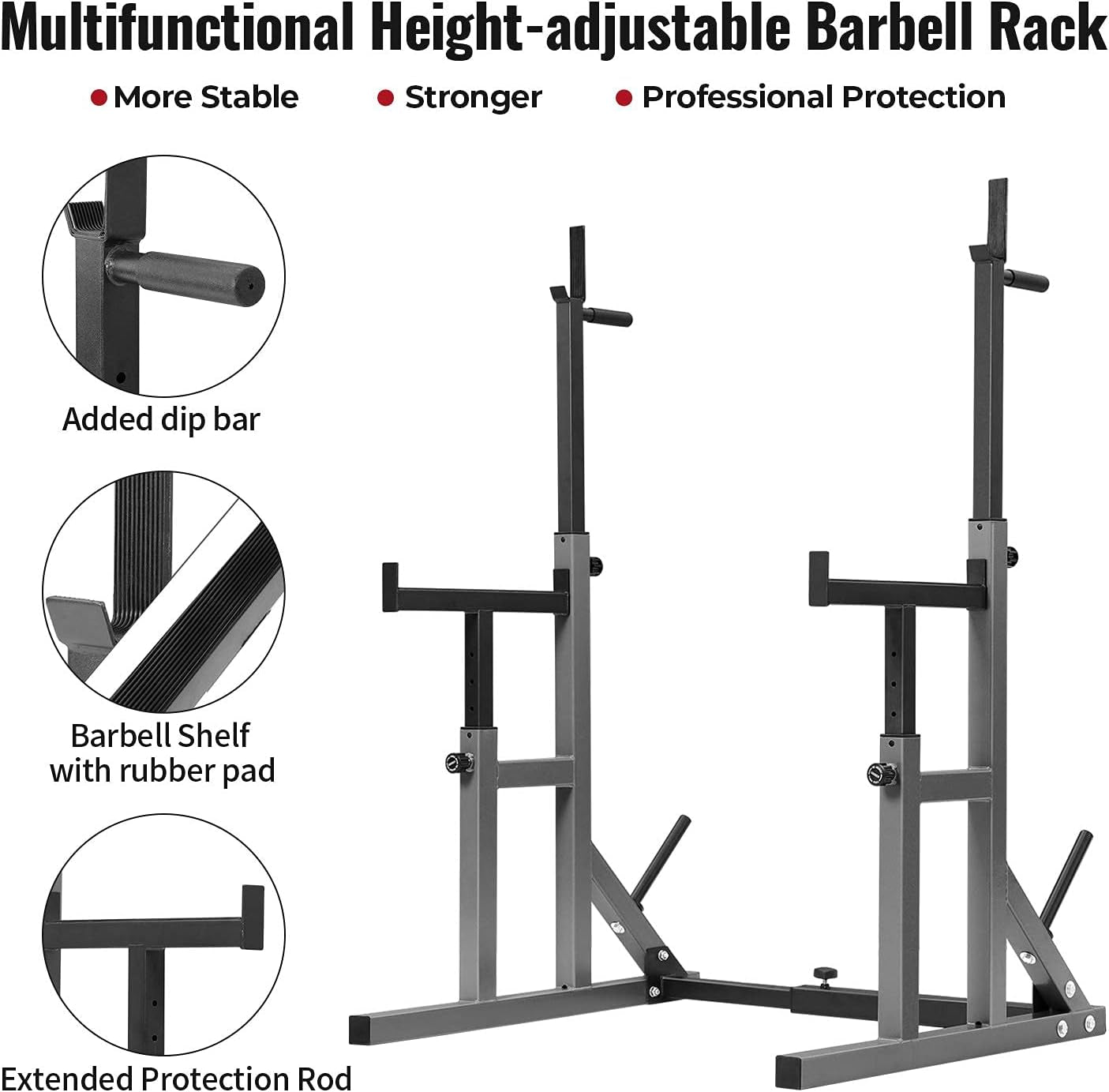 Squat Rack, Muti-Function Barbell Rack, Portable Squat Rack, Weight Rack for Bench Pres, Adjustable Weight Rack Fitness Barbell Bench Home Gym