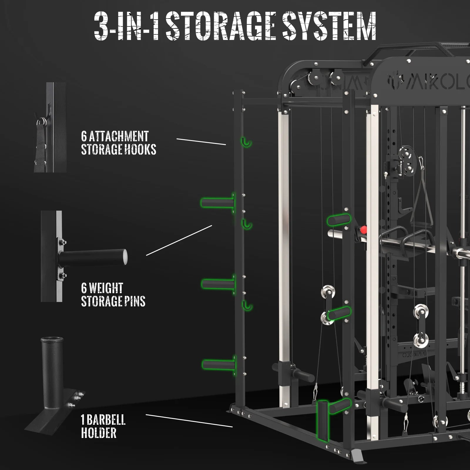 Smith Machine, All-In-One Power Rack Cage with Vertical Leg Press and Smith Bar, with 800 Lbs Capacity Weight Bench and 1500 Lbs Capacity Barbell Combo