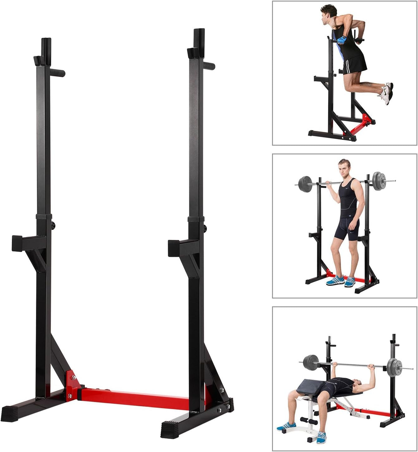 Multi-Function Barbell Rack Dip Stand Height Adjustable Barbell Stand Weight Lifting Rack Gym Family Fitness Squat Rack Weight Lifting Bench Press Dipping Station