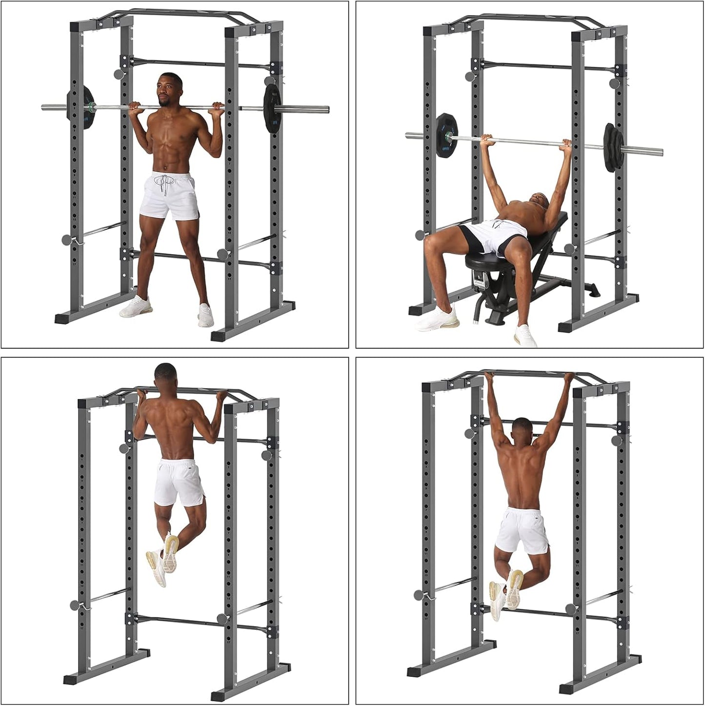 Power Squat Rack, Heavy Duty Multi-Function Power Cage Rack, Home Gym Exercise Bench Press Weightlifting Workout Station, Weight Capacity 1000 Pounds