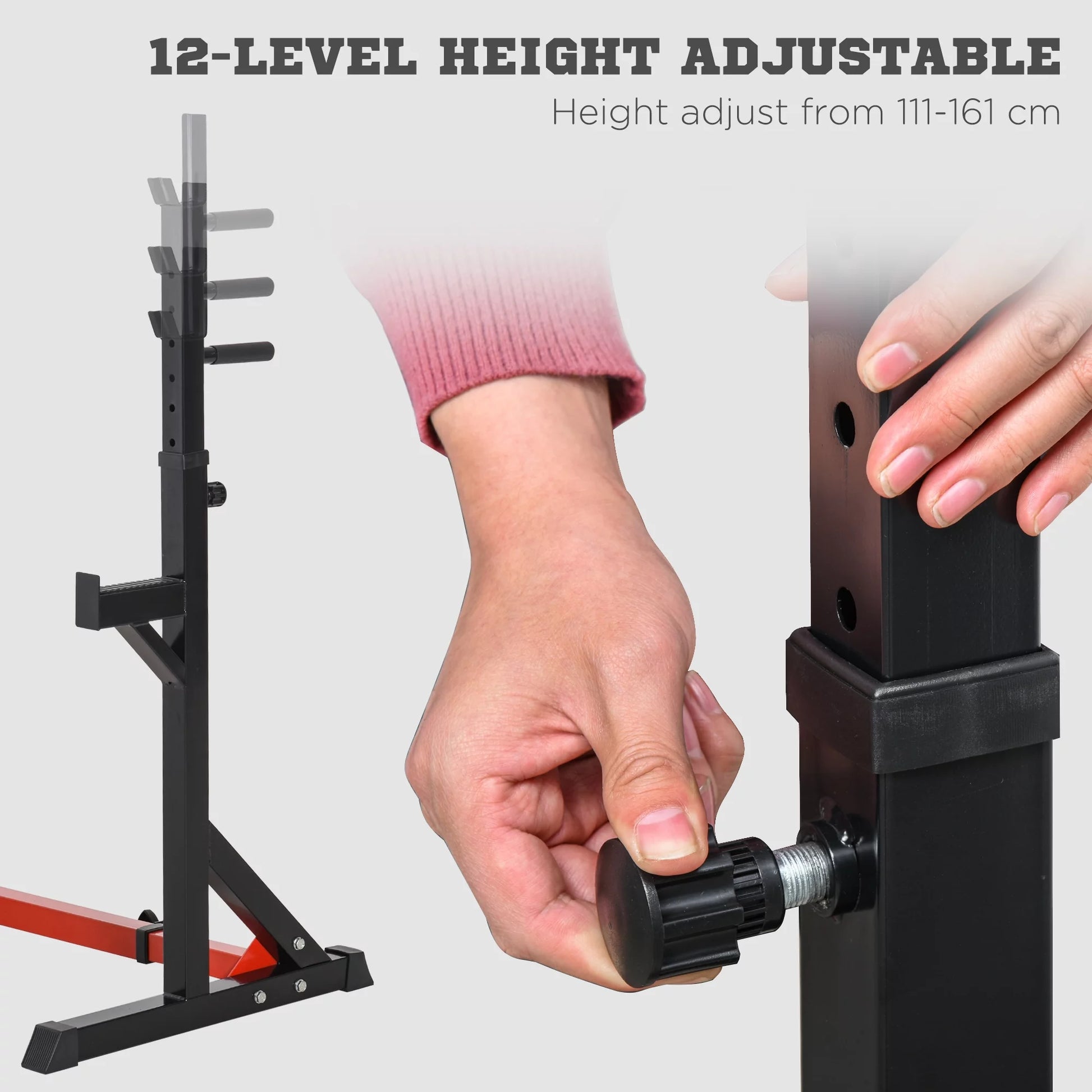 Pair of Height & Base Adjustable Steel Standing Barbell Holder Home Gym