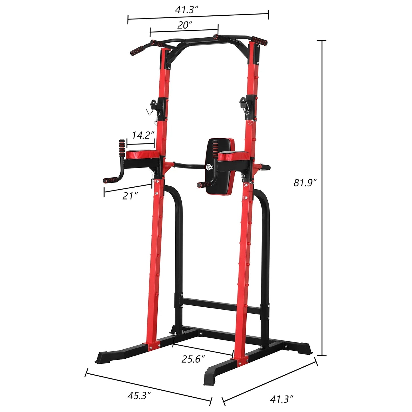 Power Tower Dip Stands Multi-Function Pull-Up Bars & Squat Bar Strength Training Fitness Equipment for Home Gym, Red