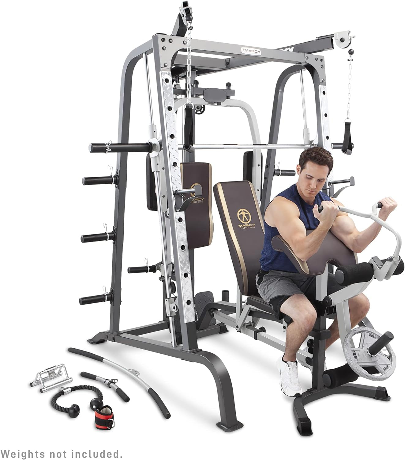 Smith Cage Workout Machine Full Body Strengthtraining Home Gym Equipment System with Leg Developer, Press Bar, PEC Deck, and Squat Rack