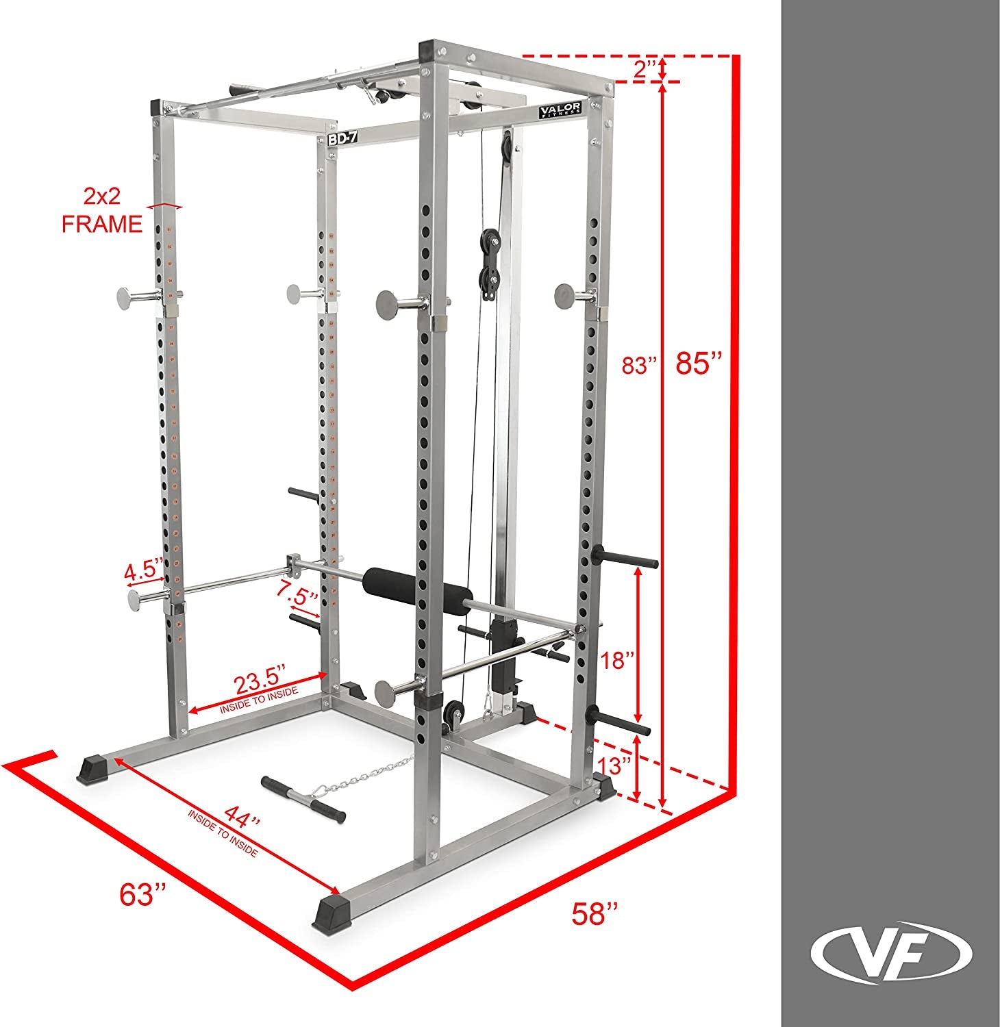 BD-7 Power Rack - Squat Rack and Bench Press Power Cage with LAT Pulldown Attachment and Other Workout Rack Bundle Options for a Complete Weightlifting Home Gym