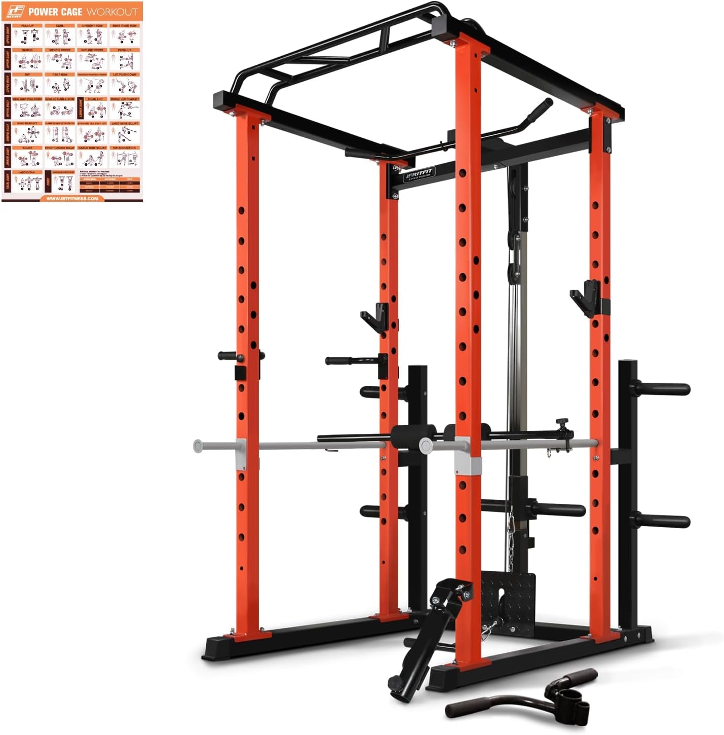 Power Cage with Optional LAT Pulldown/Cable Crossover/Smith Machine System, 1000LB Squat Rack for Home & Garage Gym, with Weight Storage Rack and More Training Attachments, Astm-Certified