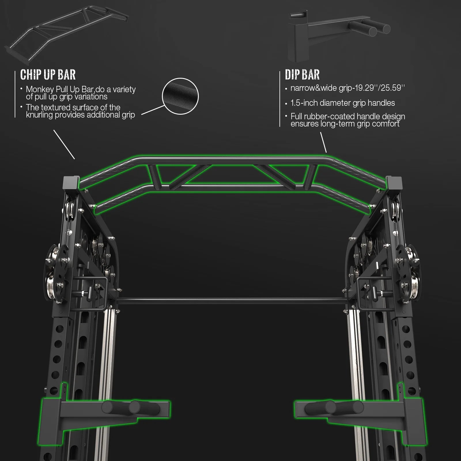 Smith Machine, All-In-One Power Rack Cage with Vertical Leg Press and Smith Bar, with 800 Lbs Capacity Weight Bench and 1500 Lbs Capacity Barbell Combo