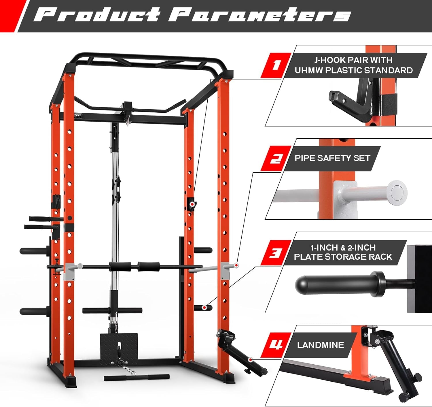 Power Cage with Optional LAT Pulldown/Cable Crossover/Smith Machine System, 1000LB Squat Rack for Home & Garage Gym, with Weight Storage Rack and More Training Attachments, Astm-Certified