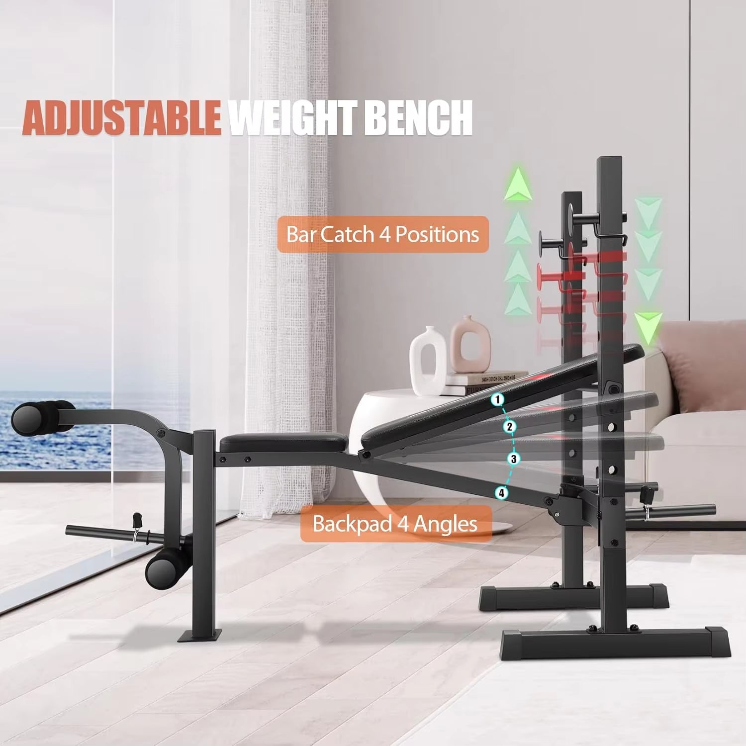 Weight Bench Set, Adjustable Bench Press Set with Squat Rack & Leg Extension, Folding Workout Bench Set for Full Body