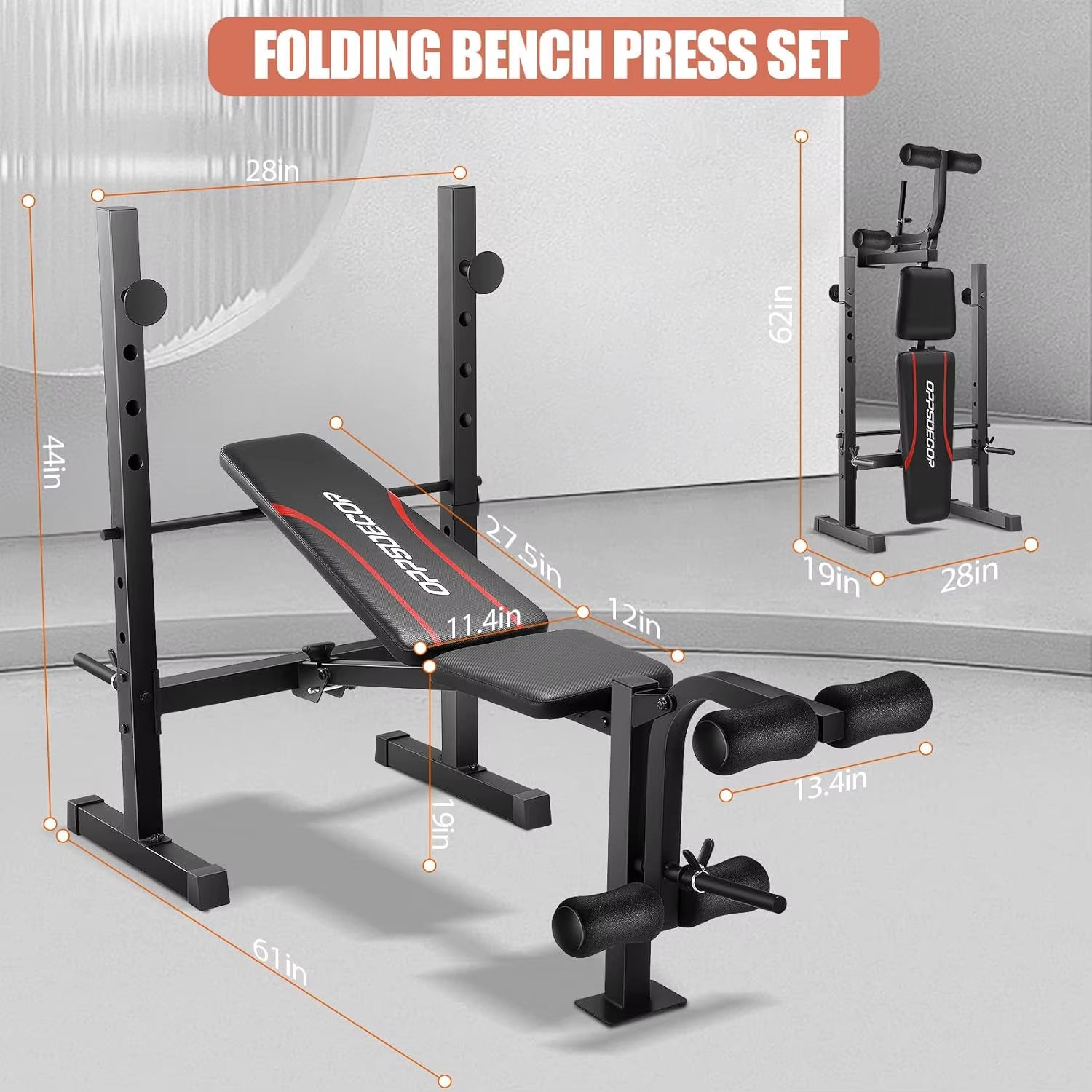 Weight Bench Set, Adjustable Bench Press Set with Squat Rack & Leg Extension, Folding Workout Bench Set for Full Body