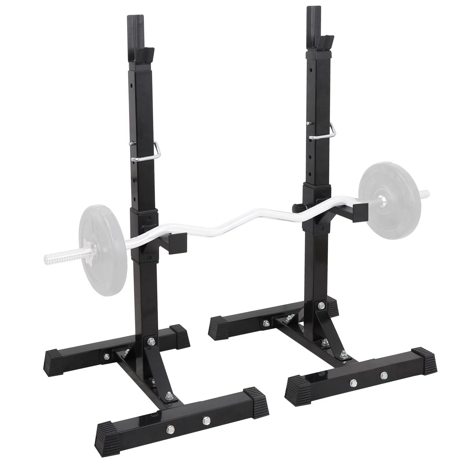 550 Lbs. Pair of Adjustable 40 In. - 66 In. Rack Sturdy Steel Squat Barbell Free Bench Press Stands Gym/Home