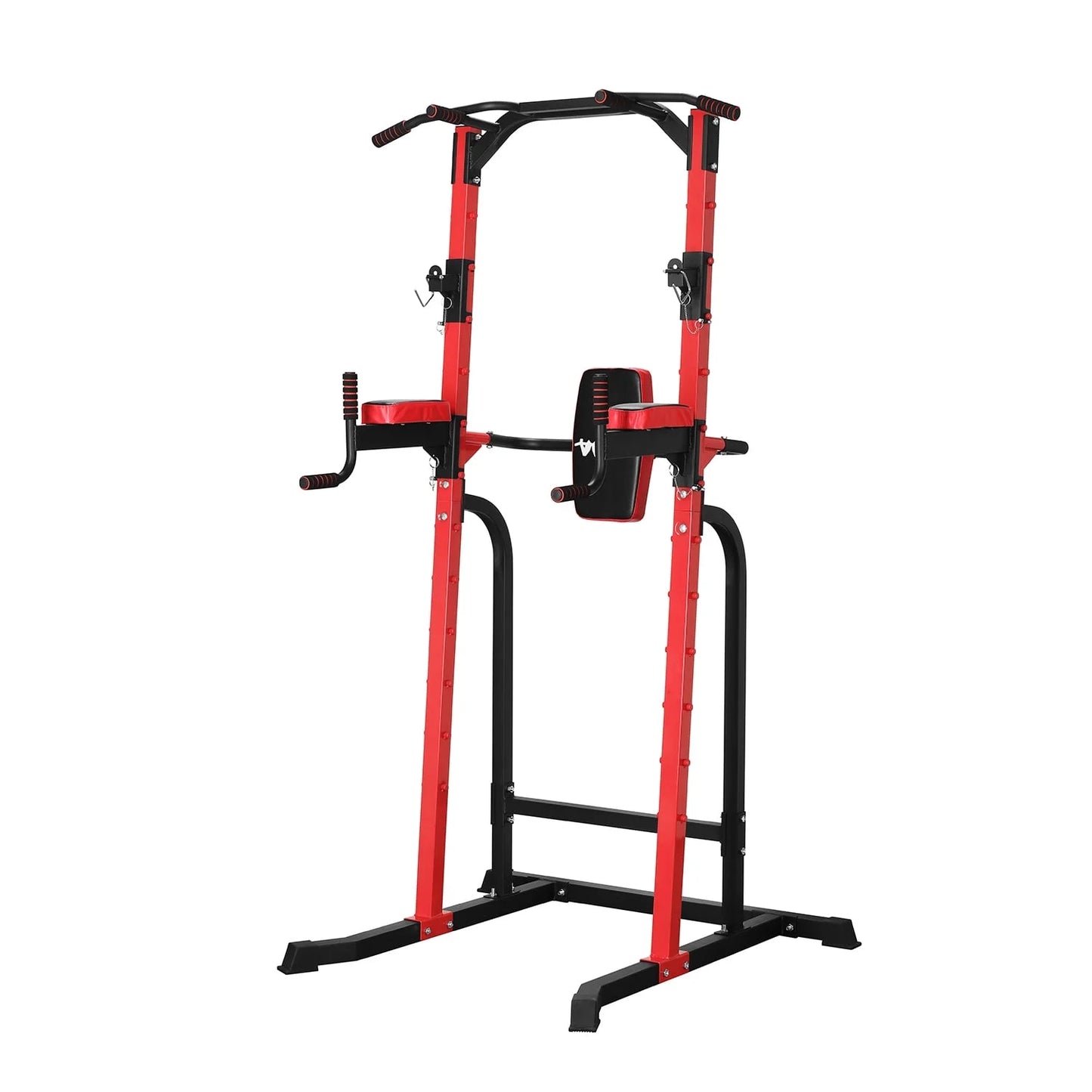 Power Tower Dip Stands Multi-Function Pull-Up Bars & Squat Bar Strength Training Fitness Equipment for Home Gym, Red