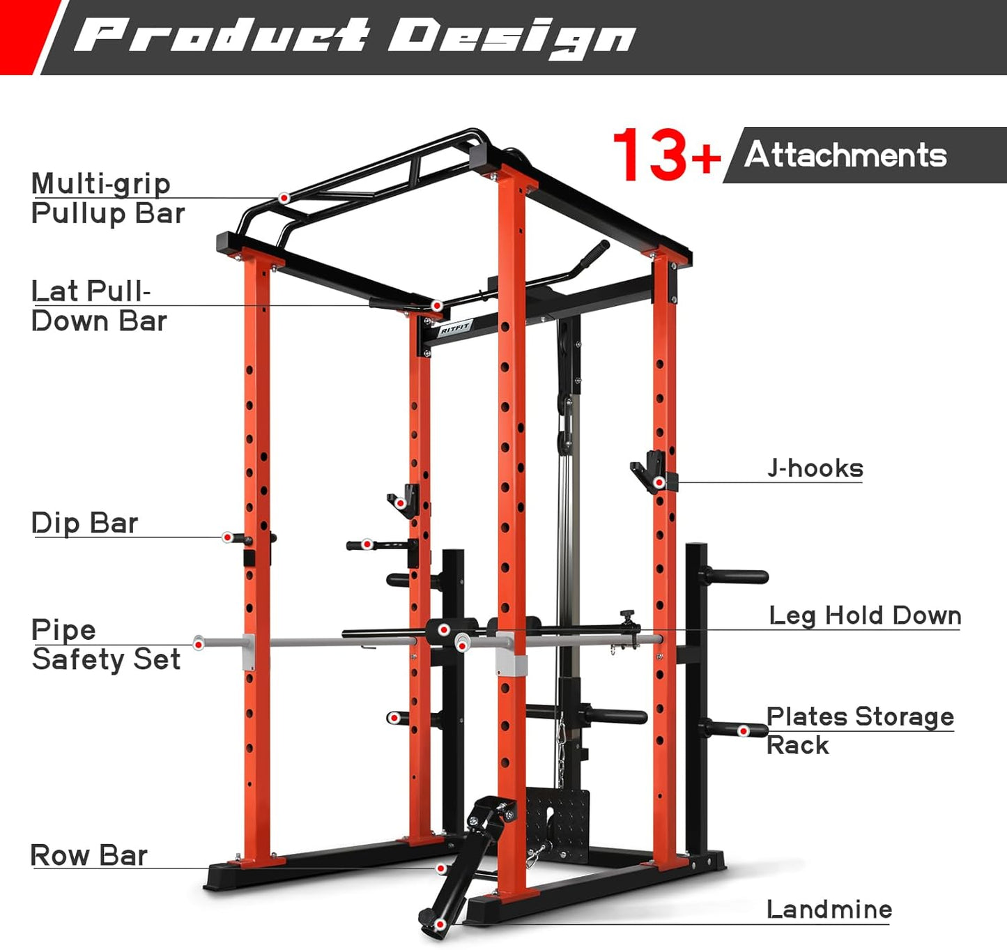 Power Cage with Optional LAT Pulldown/Cable Crossover/Smith Machine System, 1000LB Squat Rack for Home & Garage Gym, with Weight Storage Rack and More Training Attachments, Astm-Certified