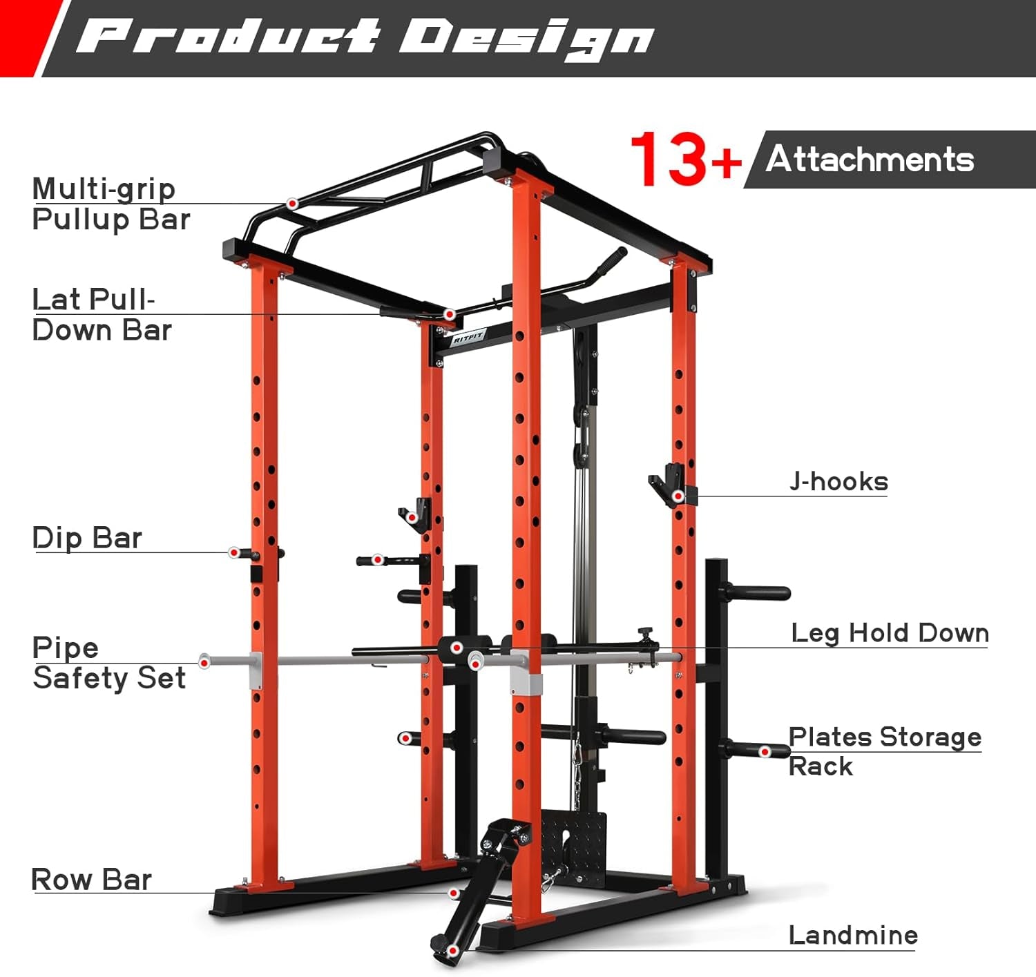 Power Cage with Optional LAT Pulldown/Cable Crossover/Smith Machine System, 1000LB Squat Rack for Home & Garage Gym, with Weight Storage Rack and More Training Attachments, Astm-Certified