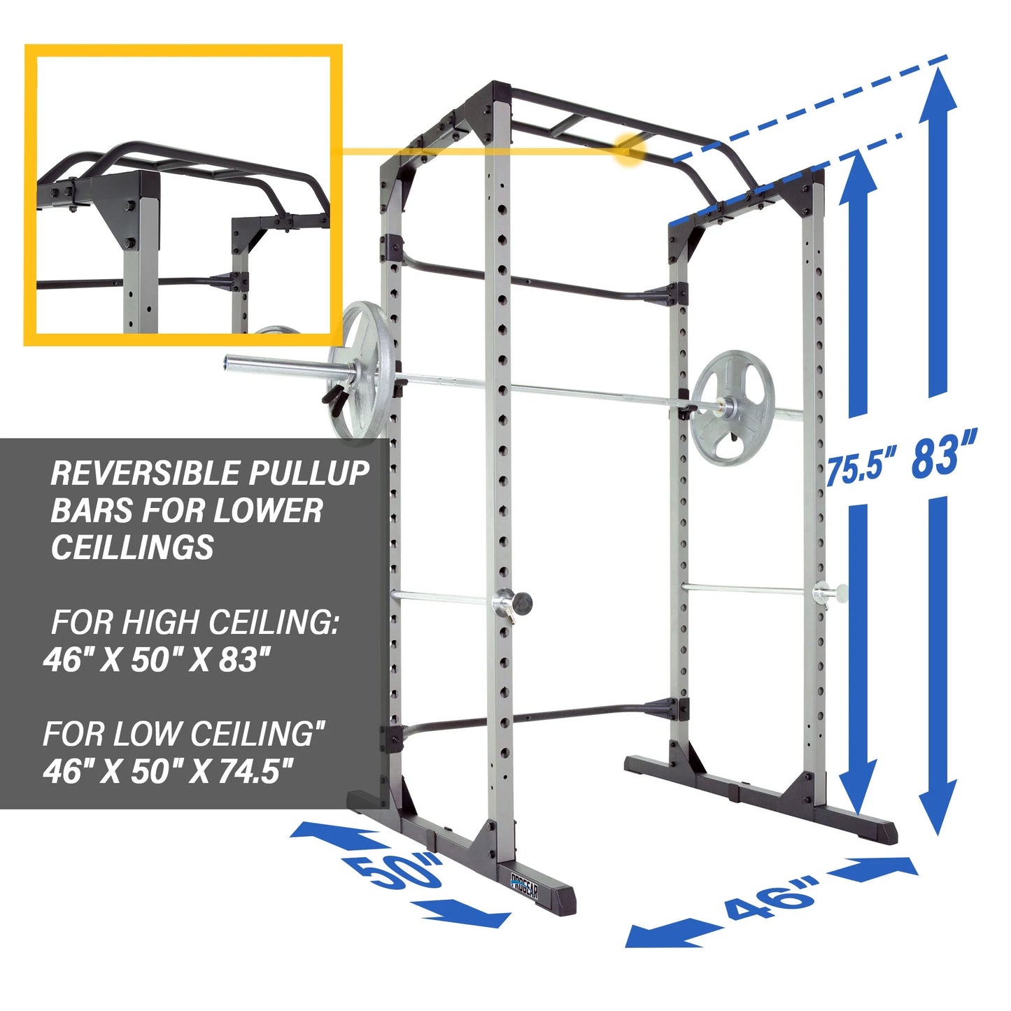 Squat Rack Power Cage with J-Hooks, Ultra Strength 800Lb Weight Capacity, Optional Lat Pulldown Attachment