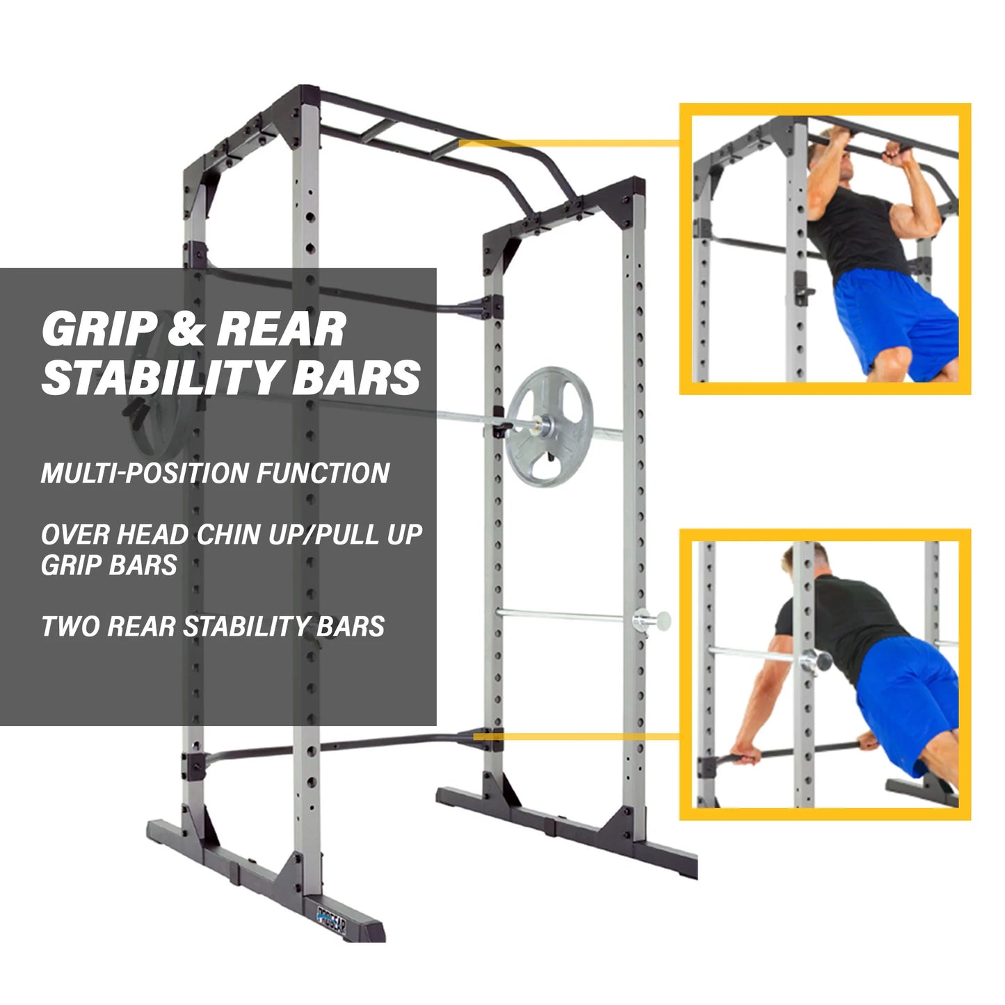 Squat Rack Power Cage with J-Hooks, Ultra Strength 800Lb Weight Capacity, Optional Lat Pulldown Attachment