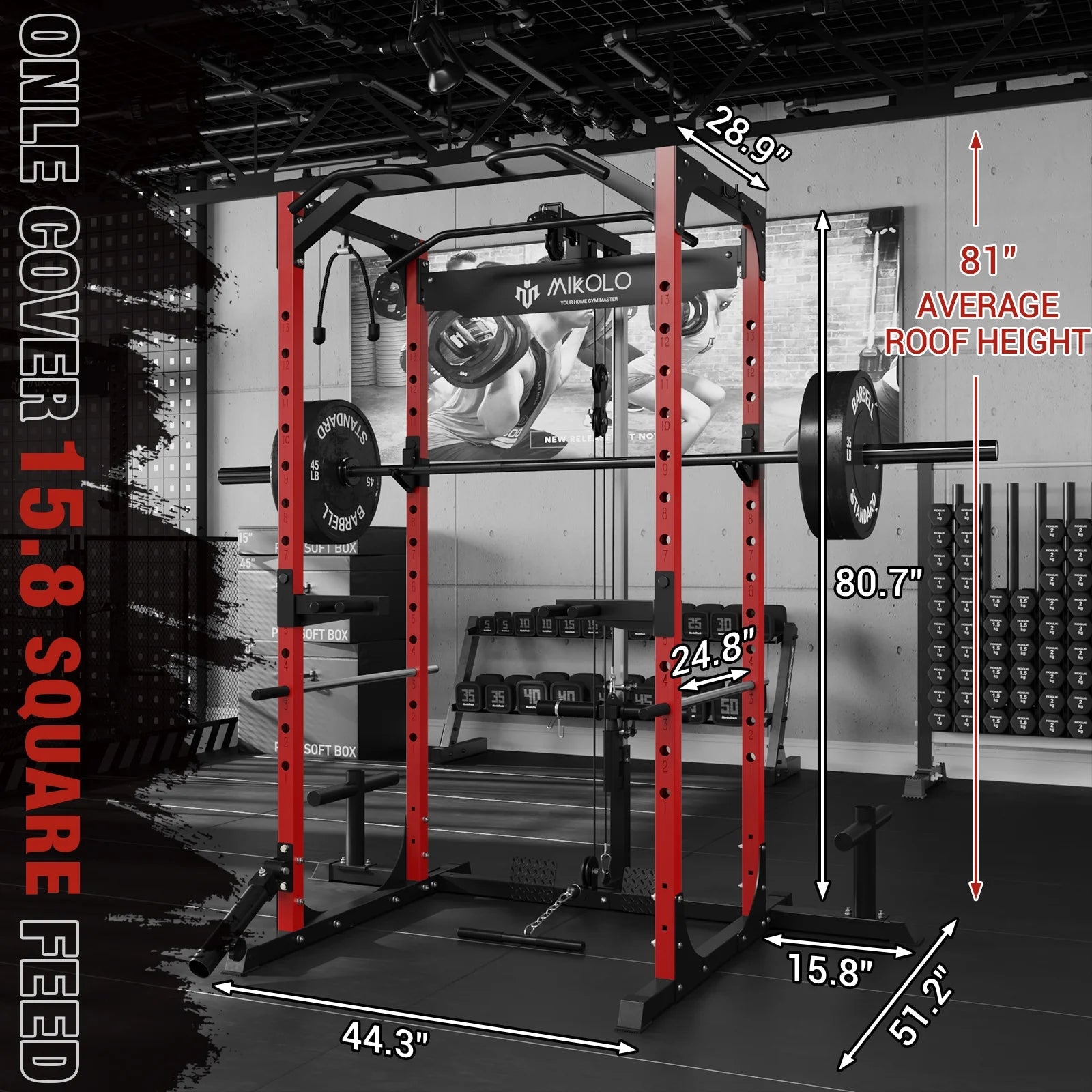 Power Rack Cage with LAT Pulldown System,1200 Lbs Capacity Power Rack with 800 Lbs Capacity Weight Bench and 1500 Lbs Capacity Barbell Combo (Upgraded)