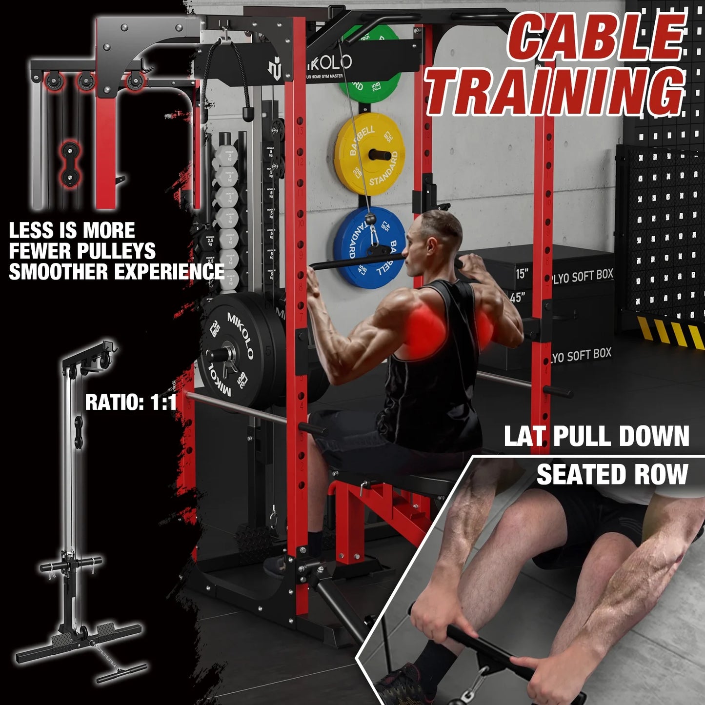 Power Rack Cage with LAT Pulldown System,1200 Lbs Capacity Power Rack with 800 Lbs Capacity Weight Bench and 1500 Lbs Capacity Barbell Combo (Upgraded)